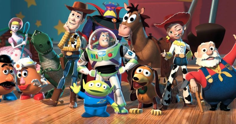 Download original new poster with Disney characters from Toy Story, Woody, Buzz Lightyear, Mr. Potato Head, Slinky Dog, Rex, Hamm, Bo Peep